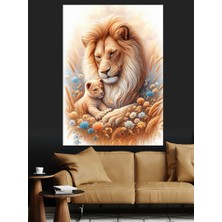 Aslan ve Yavrusu Dekoratif Kanvas - Mdf Ahşap Tablo