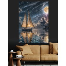 Denizdeki Tekne ve Işıltılı Gökyüzü Dekoratif Kanvas - Mdf Ahşap Tablo