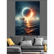 Güneş Tutulması ve Gemi Dekoratif Kanvas - Mdf Ahşap Tablo