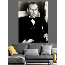 Siyah Beyaz Mustafa Kemal Atatürk Dekoratif Kanvas - Mdf Ahşap Tablo