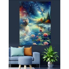 Soyut Kadın ve Nilüfer Çiçekleri Dekoratif Kanvas - Mdf Ahşap Tablo