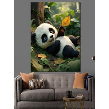 Kurumuş Yaprakla Oynayan Yavru Panda Dekoratif Kanvas - Mdf Ahşap Tablo