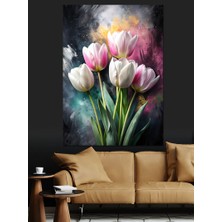 Beyaz Laleler Dekoratif Kanvas - Mdf Ahşap Tablo