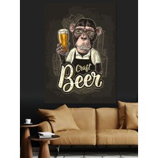 Bira Içen Maymun Dekoratif Kanvas - Mdf Ahşap Tablo