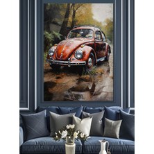 Kırmızı Kaplumbağa Araba Dekoratif Kanvas - Mdf Ahşap Tablo