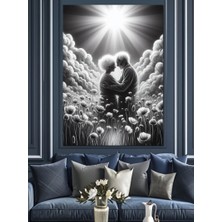 Yaşlı Çift ve Siyah Beyaz Arka Fon Dekoratif Kanvas - Mdf Ahşap Tablo