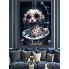 Duş Yapan Köpek Dekoratif Kanvas - Mdf Ahşap Tablo