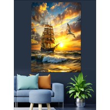 Yelkenli Gemi ve Martı Dekoratif Kanvas - Mdf Ahşap Tablo