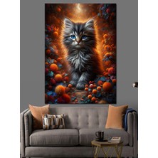 Gri Kedi ve Orman Dekoratif Kanvas - Mdf Ahşap Tablo