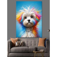 Renkli Tüylü Köpek Dekoratif Kanvas - Mdf Ahşap Tablo