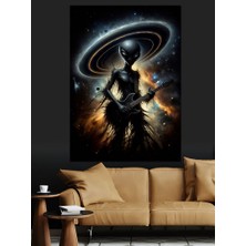 Elektro Gitar Çalan Uzaylı Dekoratif Kanvas - Mdf Ahşap Tablo