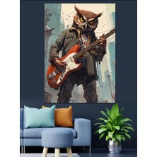 Gitar Çalan Baykuş Dekoratif Kanvas - Mdf Ahşap Tablo