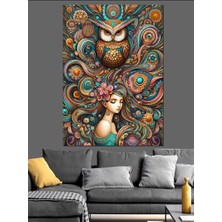 Baykuş ve Desenler Dekoratif Kanvas - Mdf Ahşap Tablo