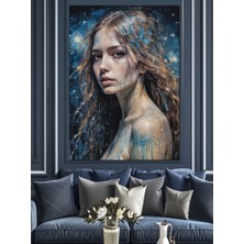 Mavi Boya ve Kadın Dekoratif Kanvas - Mdf Ahşap Tablo