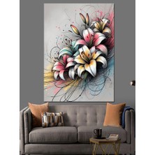 Soyut Renkli Çiçekler Dekoratif Kanvas - Mdf Ahşap Tablo