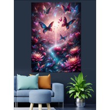 Lotus Çiçekleri ve Kelebekler Dekoratif Kanvas - Mdf Ahşap Tablo