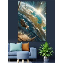 Uzayda Sallanan Astronot Dekoratif Kanvas - Mdf Ahşap Tablo