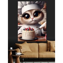Pasta Yapan Aşçı Kedi Dekoratif Kanvas - Mdf Ahşap Tablo