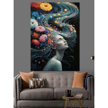 Soyut Kadın ve Çiçekler Dekoratif Kanvas - Mdf Ahşap Tablo