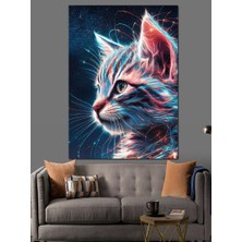 Renkli Kedi Dekoratif Kanvas - Mdf Ahşap Tablo