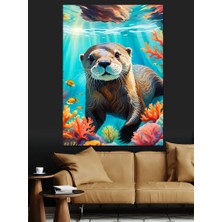 Denizin Altındaki Fok Balığı Dekoratif Kanvas - Mdf Ahşap Tablo