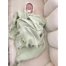 Bebek Battaniyesi Müslin ( Kurbağa Desenli) Mint Yeşili