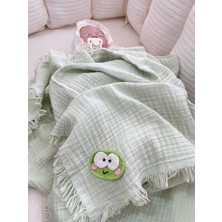Bebek Battaniyesi Müslin ( Kurbağa Desenli) Mint Yeşili
