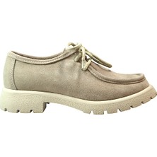 Beety 4247-2 Hakiki Deri Nubuk Bej Bağlı Casual Kadın Ayakkabı