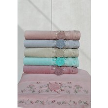Kadife Dual Bordür 3D Nakışlı Renkli  Pamuk 6 Adet  50 x 90  cm  El Yüz Havlusu Kutulu