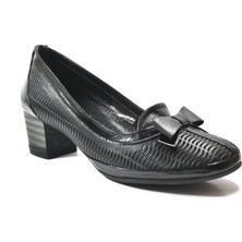 Beety 8333 Hakiki Deri Siyah Anatomik Kısa Kalın Topuklu Kadın Ayakkabı