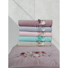 Kadife Dual Bordür 3D Nakışlı Renkli  Pamuk 6 Adet  50 x 90  cm  El Yüz Havlusu Kutulu