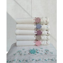 Kadife Dual Bordür 3D Nakışlı %100 Pamuk 6 Adet  50X90 cm El Yüz Havlusu Kutulu