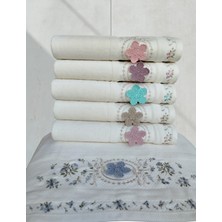 Kadife Dual Bordür 3D Nakışlı %100 Pamuk 6 Adet  50X90 cm El Yüz Havlusu Kutulu