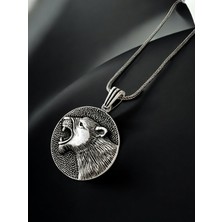 Alaja Silver Kükreyen Kaplan Parlak Tasarım 925 Ayar Gümüş Erkek Kolye