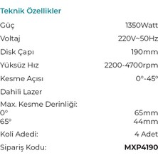Max Extra MXP4190 Elektrikli Lazerli Daire Sunta Kesme Makinası 190MM 1300 Watt