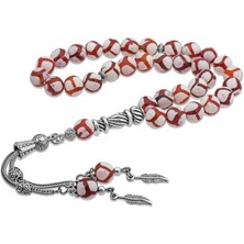 Doğaltaş Metal Püsküllü Çizgili Akik Taşı Tesbih