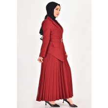 By Coolest Butik 1314 By Coolest Butik Double Kumaş Eteği Pilise Detaylı Kruvaze Yaka Tesettür Elbise