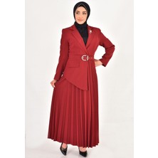 By Coolest Butik 1314 By Coolest Butik Double Kumaş Eteği Pilise Detaylı Kruvaze Yaka Tesettür Elbise