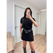 Reka Moda Kısa Kollu Bluz Mini Etekli Ikili Takım Triko - Siyah