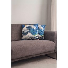 Radora 2 Adet Van Gogh Kanagawa Temalı Çift Taraf Dijital Baskılı Fermuarlı 2’li Kırlent Kılıfı