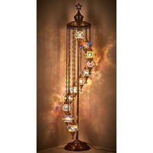 Teknotrust El Yapımı Otantik Mozaik Renkli Cam Lambader Taban Lambası Ayaklı Lambader 11 Camlı 2.1 Metre