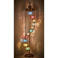 Teknotrust El Yapımı Otantik Mozaik Renkli Cam Lambader Taban Lambası Ayaklı Lambader 11 Camlı 2.1 Metre