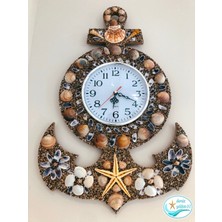 Ahşap Duvar Saati Çıpa Modeli, Deniz Kabukları Süslemeli Saat Quartz Sessiz Saat Mekanizması Clock
