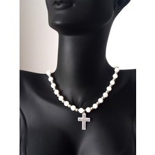 925 Ayar Gümüş Sedef Doğal Taşlı Sade Haç Tasarım Kadın Kolye Doğum Günü Hediye