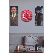 3 Parçalı Dekoratif Atatürk Tasarımlı Duvar Saati