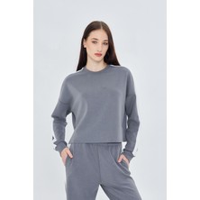 Şeritli Scuba Modal Crop Sweatshirt