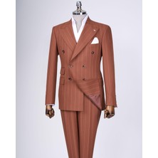 Italyan Stil Kruvaze Ceket Pantolon Takım Elbise Kahverengi T13304
