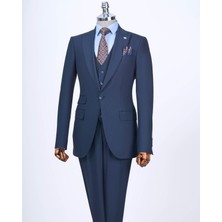 Italyan Stil Slim Fit 8 Drop Ceket Yelek Pantolon Takım Elbise Lacivert T12728