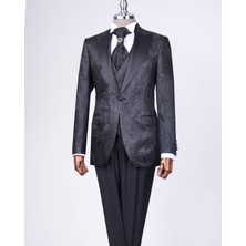 İtalyan kesim slim fit ceket yelek pantolon damatlık set siyah T12522