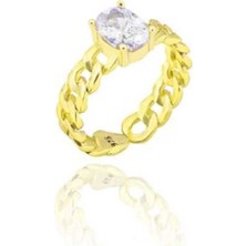 Midyat Gümüş Dünyası Baget Kesim Taşlı Yüzük Altın Kaplama